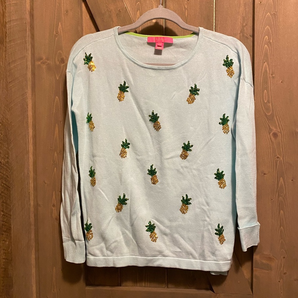 Lilly Pulitzer XXS Sequin Pineapple Pullover Top Sweater Embellishment